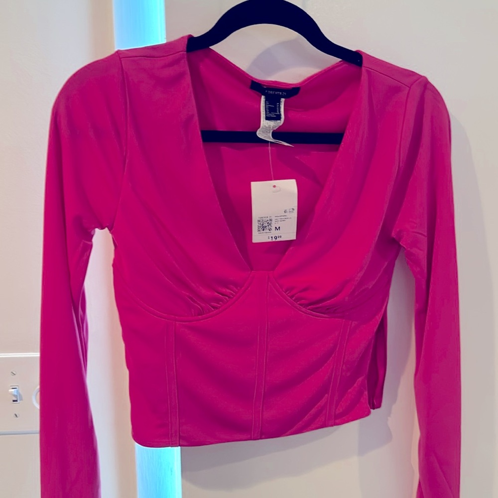 Bright pink long sleeve fitted top with underwire size medium Forever21